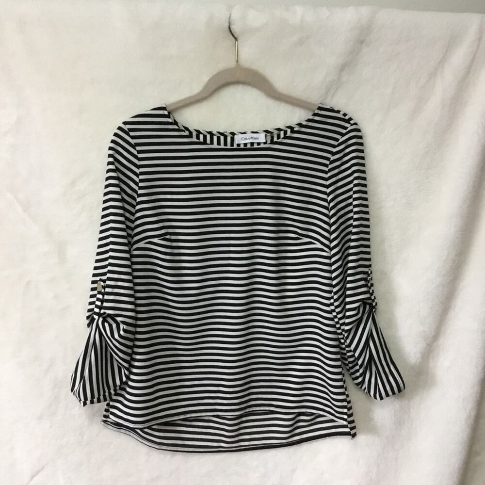 Calvin Klein Black Stripe Long Sleeve Blouse